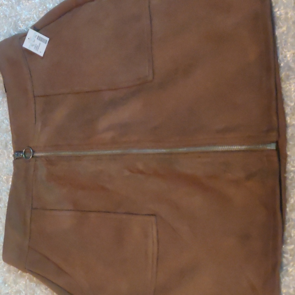 Women's Tan Miniskirt Brown Zippered High Rise Skirt W Pockets Size 8 NWT